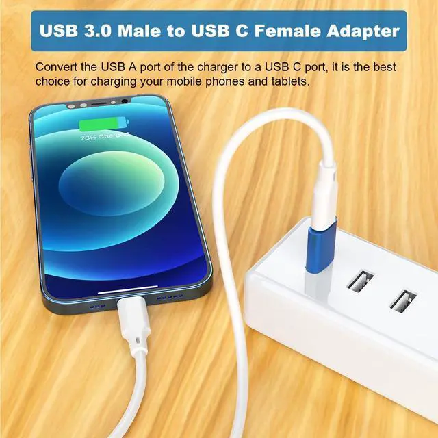 Alt view image 5 of 7 - Vszerda USB to USB C Adapter (6 Pack), USB C Male to USB 3.0 Female OTG Converter, Type-C Female to A Male Connector (Blue)