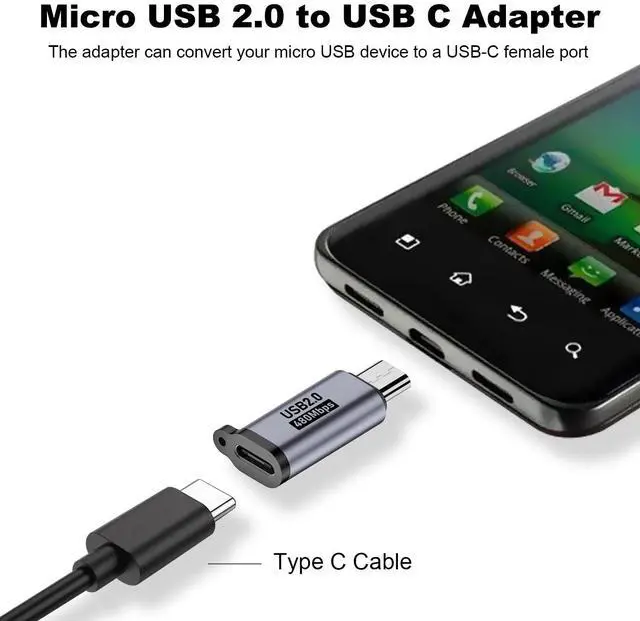 Alt view image 2 of 5 - Vszerda Micro USB 2.0 to USB C Adapter (4 Pack), USB Type C Female to Micro USB Male Converter Connector Support Charge Data Sync for Samsung Galaxy S7 S7 Edge, Nexus 5 6 and More (Grey)