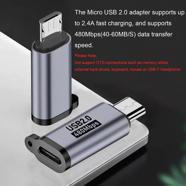 Alt view image 3 of 5 - Vszerda Micro USB 2.0 to USB C Adapter (4 Pack), USB Type C Female to Micro USB Male Converter Connector Support Charge Data Sync for Samsung Galaxy S7 S7 Edge, Nexus 5 6 and More (Grey)