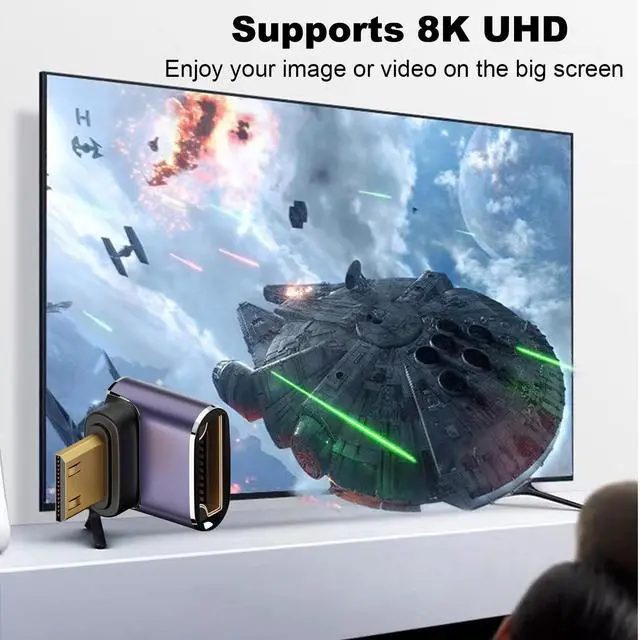 Alt view image 5 of 6 - Vszerda 8K Mini HDMI to HDMI Adapter (2 Pack), Up and Down 90 Degree Right Angle Mini HDMI Male to HDMI Female Converter Connector for Raspberry Pi Zero, DSLR Camera, Camcorder, HDTV, Projector