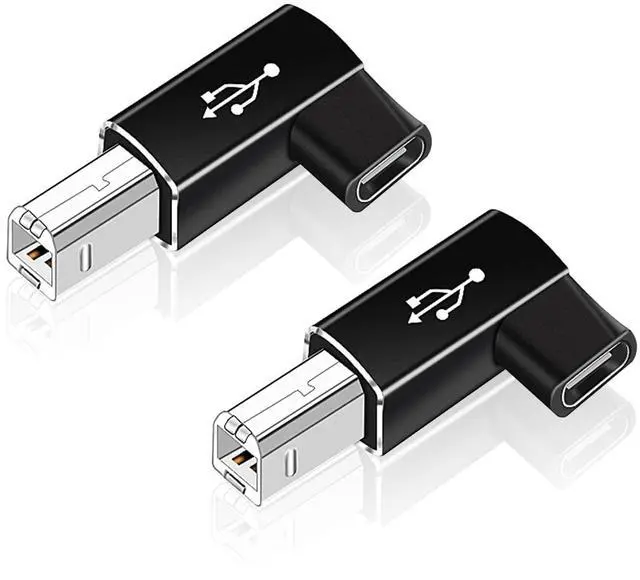 Main image of Vszerda 2 Pack USB B to USB C Adapter, 90 Degree Right Angle Type C Female to MIDI Converter Compatible with Printer, Electric Piano, Laptops and More Type-C Devices