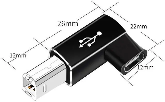 Alt view image 4 of 4 - Vszerda 2 Pack USB B to USB C Adapter, 90 Degree Right Angle Type C Female to MIDI Converter Compatible with Printer, Electric Piano, Laptops and More Type-C Devices
