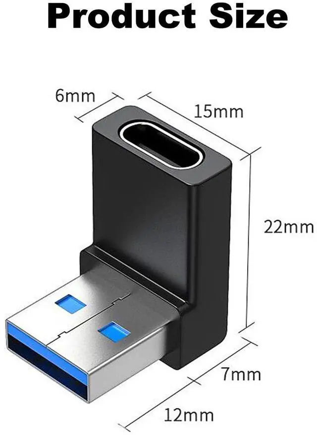 Alt view image 7 of 7 - Vszerda 2 Pack Right Angle USB A to USB C Adapter, 90 Degree Up and Down Angle USB 3.0 Male to Type C Female Connector for PC, Laptop, Tablet and Phones