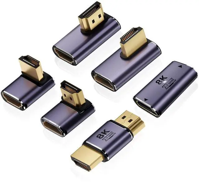 Main image of Vszerda 8K HDMI 2.1 Adapter (6 Pack), Up&Down, Left&Right 90 Degree and 270 Degree Male to Female HDMI Extender, Female to Female and Male to Male HDMI Coupler Extension Connector Aluminum Alloy