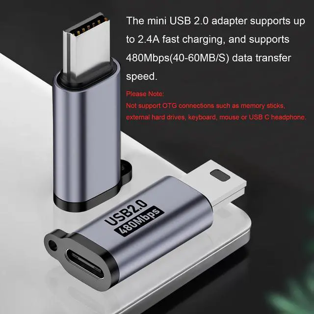 Alt view image 3 of 5 - Vszerda Mini USB 2.0 to USB C Adapter (4 Pack), USB Type C Female to Mini USB Male Converter Connector for Digital Camera, MP3 Players, Dash Cam, GPS Receiver and More (Grey)