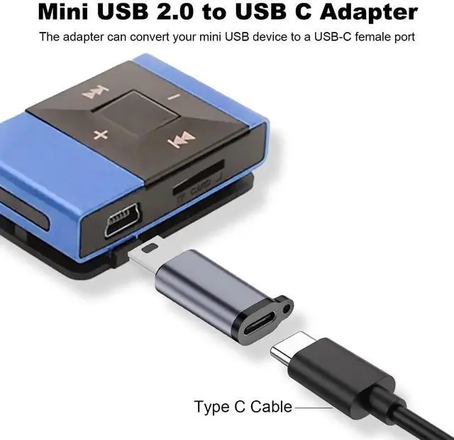 Alt view image 2 of 5 - Vszerda Mini USB 2.0 to USB C Adapter (4 Pack), USB Type C Female to Mini USB Male Converter Connector for Digital Camera, MP3 Players, Dash Cam, GPS Receiver and More (Grey)