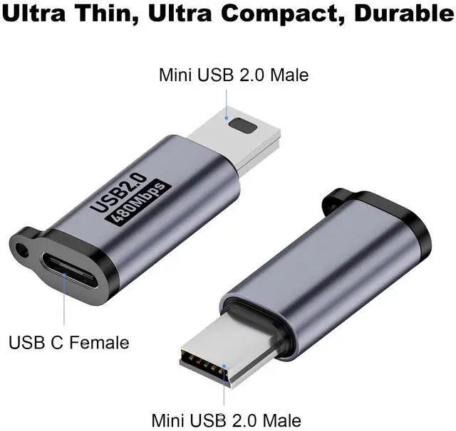 Alt view image 4 of 5 - Vszerda Mini USB 2.0 to USB C Adapter (4 Pack), USB Type C Female to Mini USB Male Converter Connector for Digital Camera, MP3 Players, Dash Cam, GPS Receiver and More (Grey)