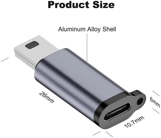 Alt view image 5 of 5 - Vszerda Mini USB 2.0 to USB C Adapter (4 Pack), USB Type C Female to Mini USB Male Converter Connector for Digital Camera, MP3 Players, Dash Cam, GPS Receiver and More (Grey)