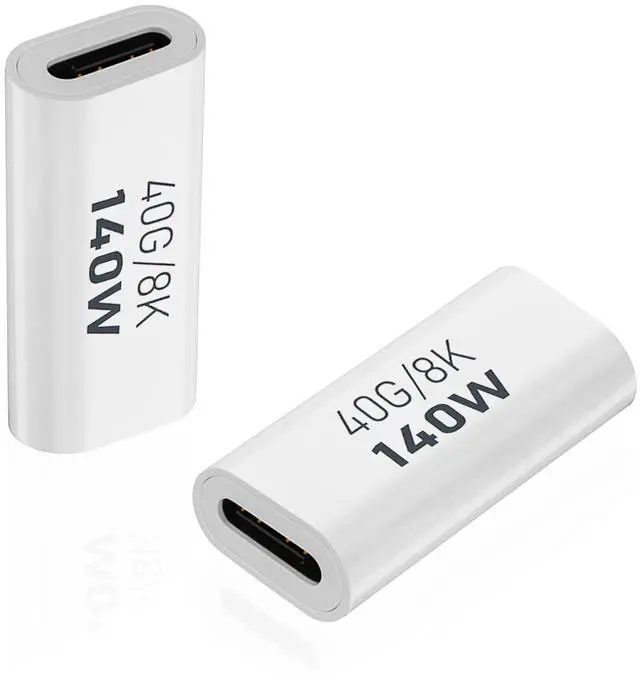 Main image of Vszerda 2 Pack USB C Female to Female Adapter, USB Type C Coupler Extender Support 140W, 40Gbps, 8K@60Hz for Thunderbolt 4/3, MacBook Pro/Air, Laptop, Phones and More Type C Devices (White)