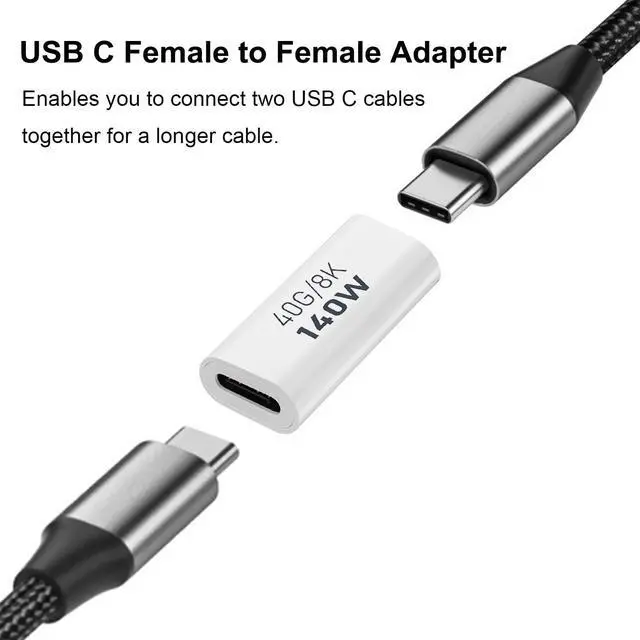 Alt view image 2 of 6 - Vszerda 2 Pack USB C Female to Female Adapter, USB Type C Coupler Extender Support 140W, 40Gbps, 8K@60Hz for Thunderbolt 4/3, MacBook Pro/Air, Laptop, Phones and More Type C Devices (White)