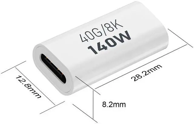 Alt view image 6 of 6 - Vszerda 2 Pack USB C Female to Female Adapter, USB Type C Coupler Extender Support 140W, 40Gbps, 8K@60Hz for Thunderbolt 4/3, MacBook Pro/Air, Laptop, Phones and More Type C Devices (White)