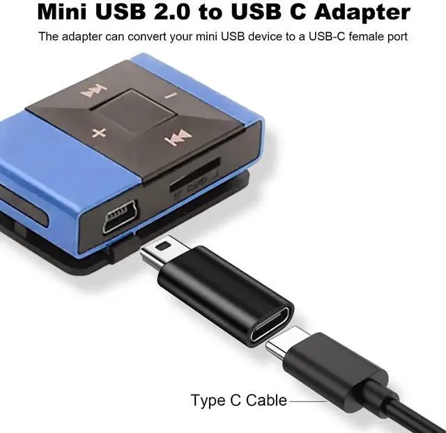 Alt view image 2 of 5 - Vszerda Mini USB 2.0 to USB C Adapter (4 Pack), USB Type C Female to Mini USB Male Converter Connector for Digital Camera, MP3 Players, Dash Cam, GPS Receiver and More (Black+Silver)