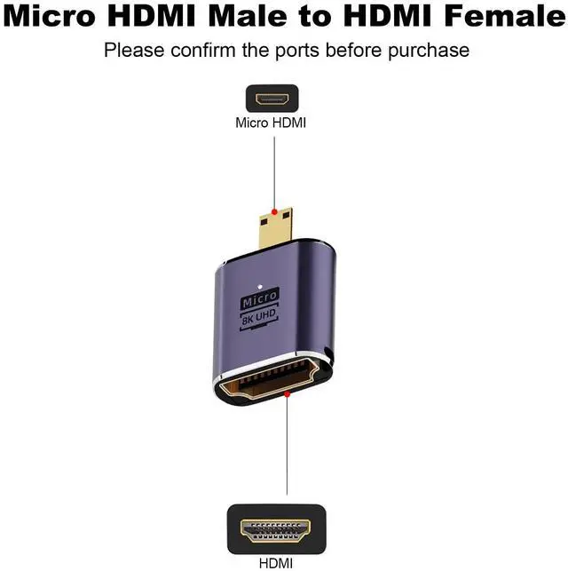 Alt view image 2 of 5 - Vszerda 8K Micro HDMI to HDMI Adapter (2 Pack), Micro HDMI Male to HDMI Female Cable Converter Connector for Sony A6000, Raspberry Pi 4, GoPro Hero 7 and Other Sport Camera