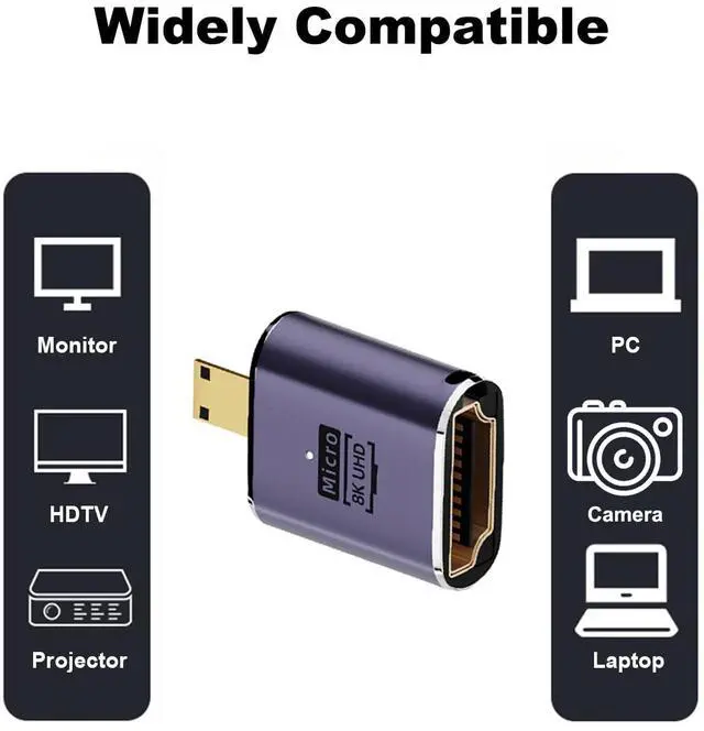 Alt view image 5 of 5 - Vszerda 8K Micro HDMI to HDMI Adapter (2 Pack), Micro HDMI Male to HDMI Female Cable Converter Connector for Sony A6000, Raspberry Pi 4, GoPro Hero 7 and Other Sport Camera