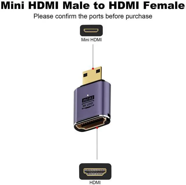 Alt view image 2 of 5 - Vszerda 8K Mini HDMI to HDMI Adapter (2 Pack), Mini HDMI Male to HDMI Female Cable Converter Connector for Raspberry Pi Zero, DSLR Camera, Camcorder, HDTV, Projector, Laptop and Tablet