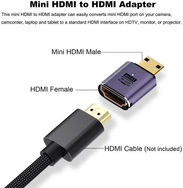 Alt view image 4 of 5 - Vszerda 8K Mini HDMI to HDMI Adapter (2 Pack), Mini HDMI Male to HDMI Female Cable Converter Connector for Raspberry Pi Zero, DSLR Camera, Camcorder, HDTV, Projector, Laptop and Tablet