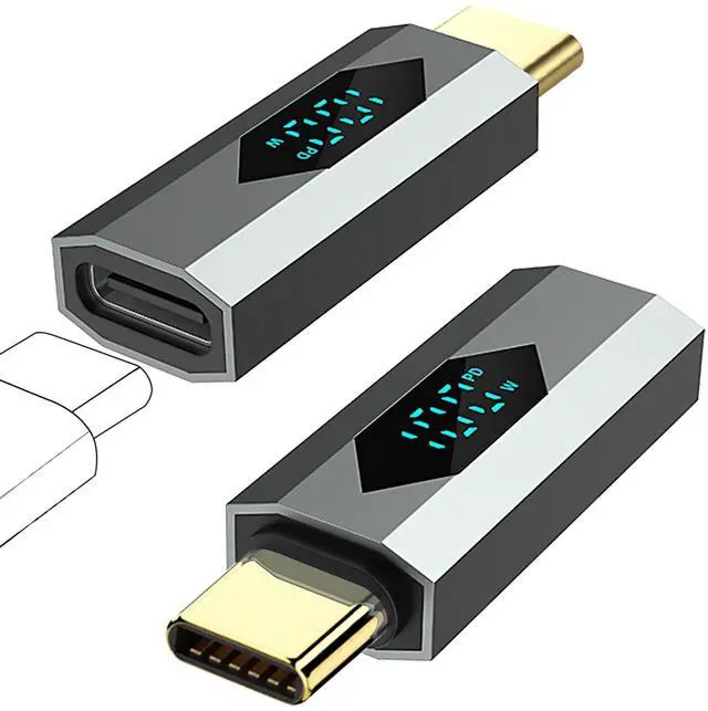 Main image of Vszerda 2 Pack USB-C Male to USB-C Female Adapter, PD 100W Type C Power Meter Tester with LED Wattage Digital Display for iPhone 15 Series,iPad Air/Pro,MacBook and More (Grey)