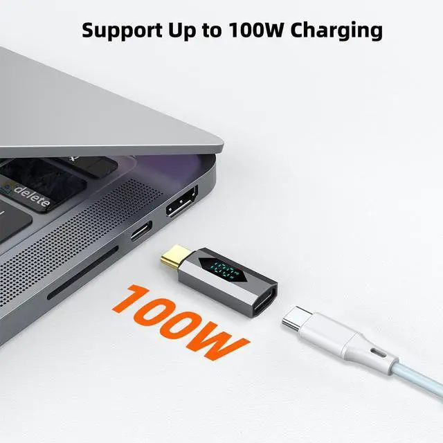 Alt view image 4 of 6 - Vszerda 2 Pack USB-C Male to USB-C Female Adapter, PD 100W Type C Power Meter Tester with LED Wattage Digital Display for iPhone 15 Series,iPad Air/Pro,MacBook and More (Grey)