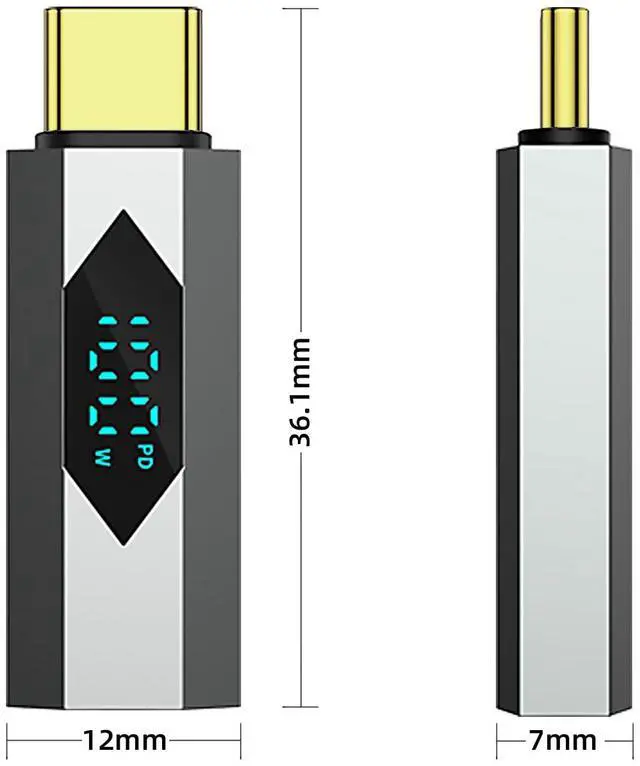 Alt view image 6 of 6 - Vszerda 2 Pack USB-C Male to USB-C Female Adapter, PD 100W Type C Power Meter Tester with LED Wattage Digital Display for iPhone 15 Series,iPad Air/Pro,MacBook and More (Grey)