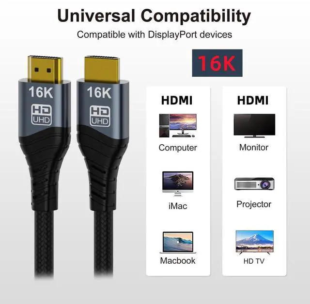 Alt view image 2 of 7 - Vszerda Cord 16K 8K 4K UHD HDMI Type-A Male to HDMI 2.2 Male HDTV Cable 96Gbps for HDTV Desktop Laptop Monitor (200cm)