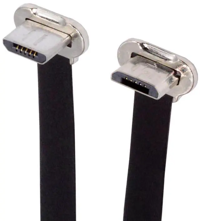 Main image of Vszerda Micro USB2.0 Male to Micro USB Male 5Pin Ultra Slim Flat Data Charge Cable 16cm Down to Up Angle 90 Degree Connector
