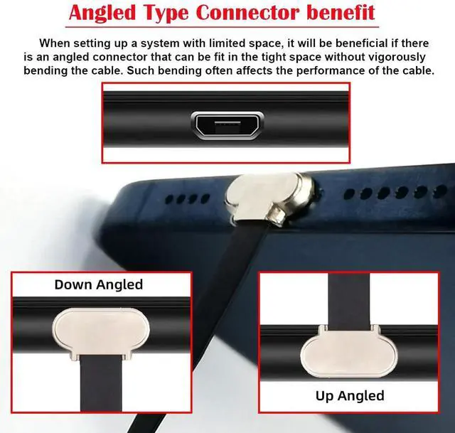 Alt view image 2 of 7 - Vszerda Micro USB2.0 Male to Micro USB Male 5Pin Ultra Slim Flat Data Charge Cable 16cm Down to Up Angle 90 Degree Connector