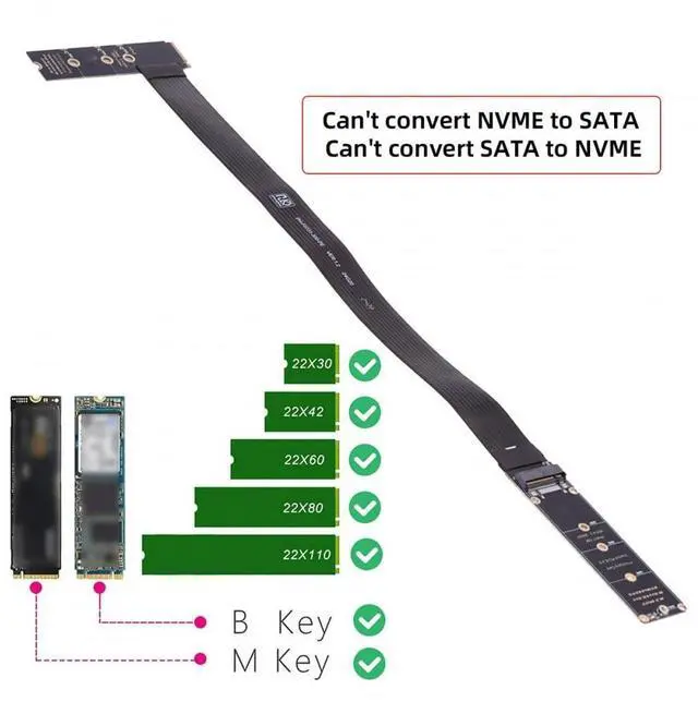 Alt view image 7 of 7 - Vszerda Adapter NGFF M-Key NVME Male to Female Extension PCI Express Cable 30cm Right Angled Type 90 Degree PCI-E 4.0 for Mainboard SSD 2230/2242/2260/2280