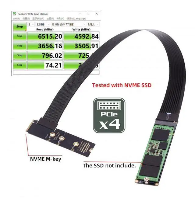 Alt view image 6 of 7 - Vszerda Adapter NGFF M-Key NVME Male to Female Extension PCI Express Cable 30cm Right Angled Type 90 Degree PCI-E 4.0 for Mainboard SSD 2230/2242/2260/2280