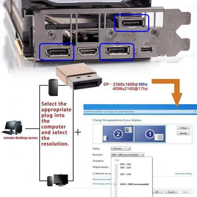Alt view image 7 of 7 - Vszerda Adapter Virtual Display Adapter 4K DP Displayport DDC EDID Dummy Plug Headless Ghost Display Emulator HDTV Gold Color 4K@17Hz