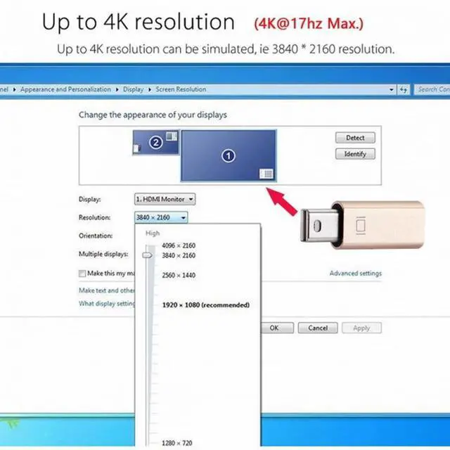 Alt view image 4 of 7 - Vszerda Adapter Virtual Display Adapter 4K Mini DP Mini-Displayport DDC EDID Dummy Plug Headless Ghost Display Emulator HDTV Gold Color 4K@17Hz