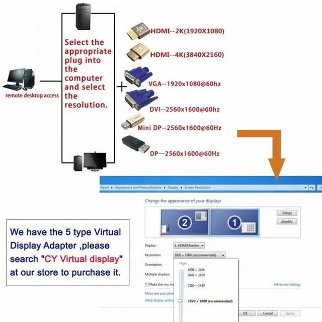 Alt view image 2 of 7 - Vszerda Adapter Virtual Display Adapter 4K Mini DP Mini-Displayport DDC EDID Dummy Plug Headless Ghost Display Emulator HDTV Gold Color 4K@17Hz