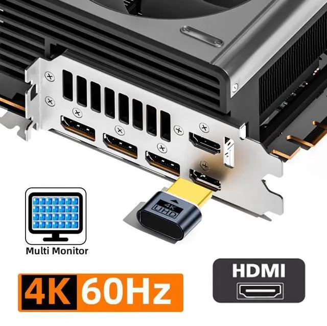 Alt view image 2 of 7 - Vszerda Adapter Virtual Display Adapter 4K HDMI 1.4 DDC EDID Dummy Plug Headless Ghost Display Emulator HDTV Black Color 4K@60Hz