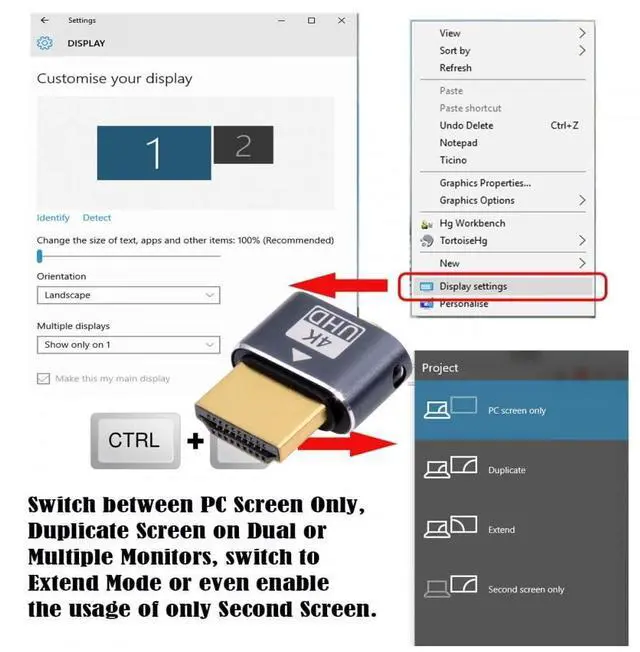 Alt view image 5 of 7 - Vszerda Adapter Virtual Display Adapter 4K HDMI 1.4 DDC EDID Dummy Plug Headless Ghost Display Emulator HDTV Black Color 4K@60Hz