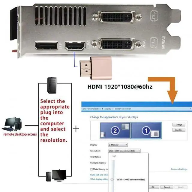 Alt view image 5 of 7 - Vszerda Adapter Virtual Display Adapter 4K HDMI 1.4 DDC EDID Dummy Plug Headless Ghost Display Emulator HDTV Gold Color 4K@60Hz