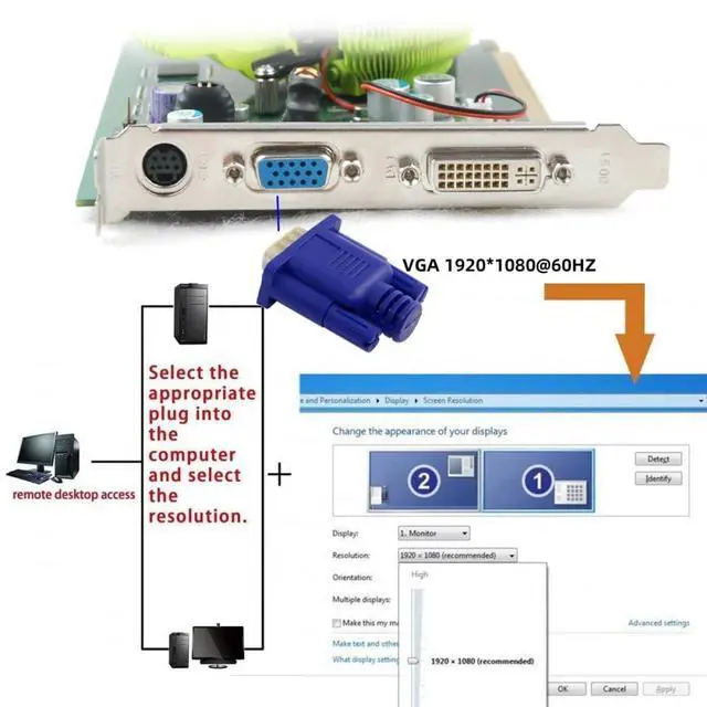 Alt view image 7 of 7 - Vszerda Adapter Virtual Display Adapter VGA RGB DDC EDID Dummy Plug Headless Ghost Display Emulator HDTV 1080P@60Hz