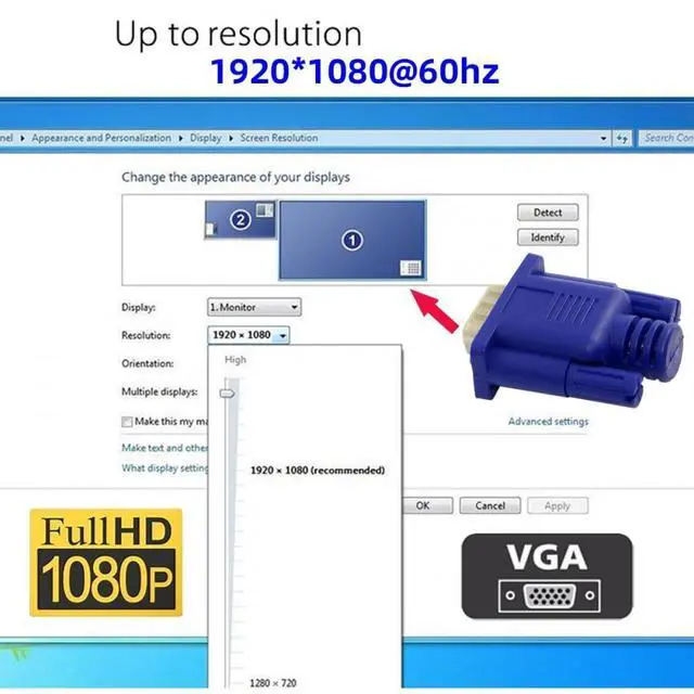 Alt view image 5 of 7 - Vszerda Adapter Virtual Display Adapter VGA RGB DDC EDID Dummy Plug Headless Ghost Display Emulator HDTV 1080P@60Hz