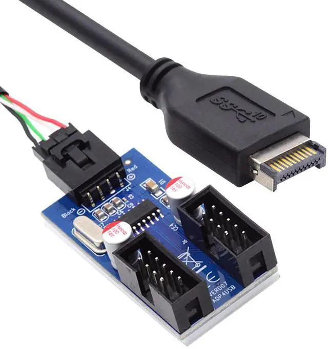 Main image of Vszerda Cable USB 3.1 Front Panel Header Type-E to 4pin IDC Housing USB Type-A Male 1 to 2 Female Motherboard 9pin Header HUB Adapter Port Multiplier