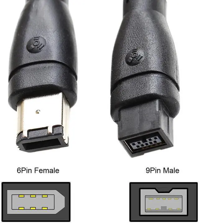 Alt view image 3 of 7 - Vszerda IEEE 1394 Firewire 800 9-pin to 6-pin Cable FireWire 800 to 400 9p to 6p Capture Cord 1.8m