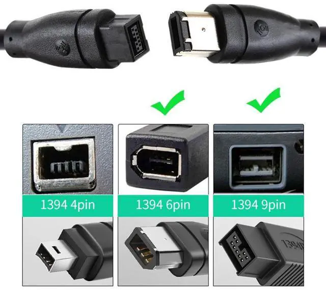 Alt view image 5 of 7 - Vszerda IEEE 1394 Firewire 800 9-pin to 6-pin Cable FireWire 800 to 400 9p to 6p Capture Cord 1.8m