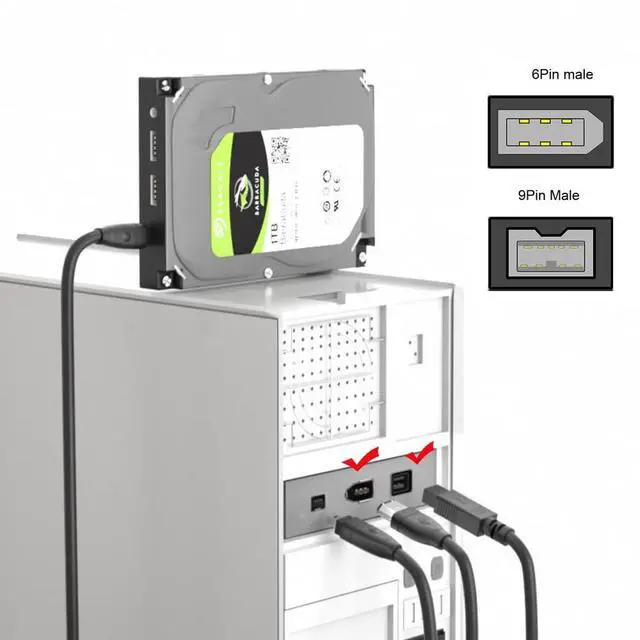 Alt view image 7 of 7 - Vszerda IEEE 1394 Firewire 800 9-pin to 6-pin Cable FireWire 800 to 400 9p to 6p Capture Cord 1.8m