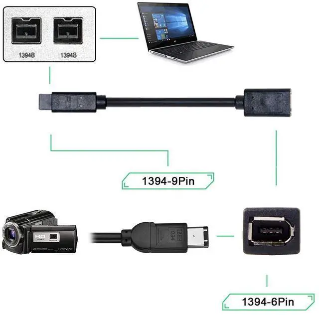 Alt view image 3 of 5 - Vszerda IEEE 1394 6Pin Female to 1394B 9Pin Male Extension Data Video Capture Card Firewire 400 to 800 Cable 20cm