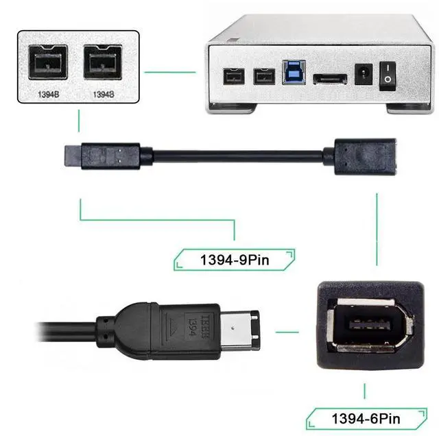Alt view image 4 of 5 - Vszerda IEEE 1394 6Pin Female to 1394B 9Pin Male Extension Data Video Capture Card Firewire 400 to 800 Cable 20cm
