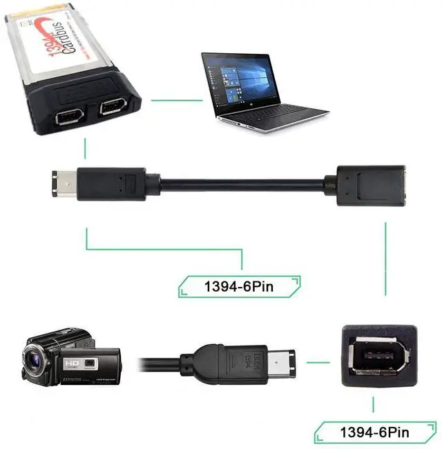 Alt view image 5 of 7 - Vszerda IEEE 1394 6Pin Female to 1394a 6Pin Male Extension Data Video Capture Card Firewire 400 to 400 Cable 20cm