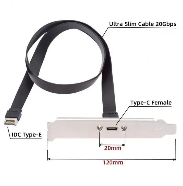 Alt view image 3 of 7 - Vszerda Cable USB 3.2 Type-E IDC 20Pin Front Panel Header to USB-C Type-C Female Extension Cable 20Gbps with Panel Mount Screw