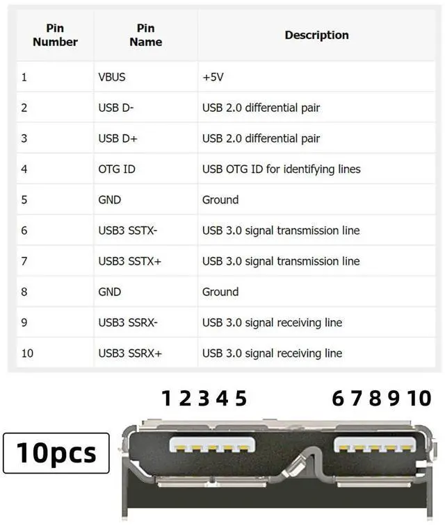Alt view image 4 of 6 - Vszerda Connector 10pcs Micro USB 3.0 10pin Female Socket Receptacle Board Mount SMT Type 5.2mm Height for SSD USB Hard Disk