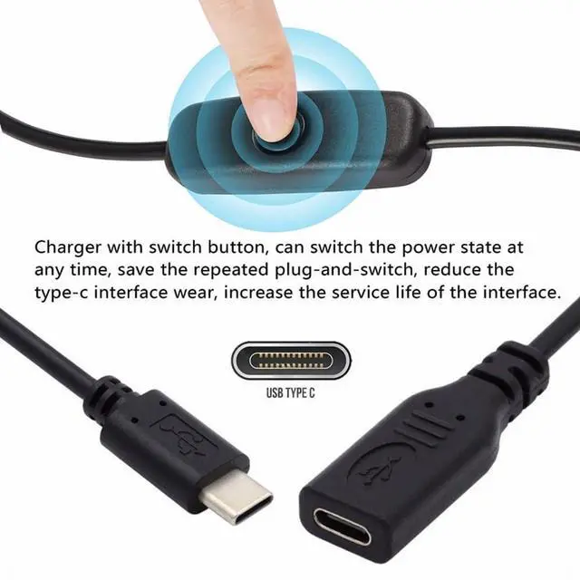 Alt view image 3 of 7 - Vszerda Cable USB-C with On Off Power Switch Button USB Type C Male to Female for Laptop Keyboard Raspberry Pi 4B