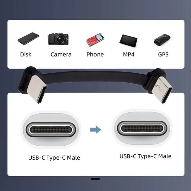 Alt view image 6 of 7 - Vszerda 2pcs/lot Angled USB-C Type C to USB-C Ultra Slim Flat Power USB2.0 Data Cable 65W Fast Charge for Laptop Tablet Phone