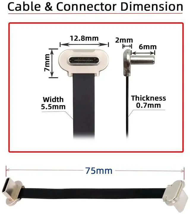 Alt view image 7 of 7 - Vszerda 2pcs/lot Angled USB-C Type C to USB-C Ultra Slim Flat Power USB2.0 Data Cable 65W Fast Charge for Laptop Tablet Phone
