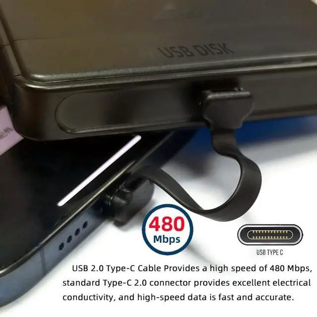 Alt view image 6 of 7 - Vszerda Cable USB-C Type C to USB-C Ultra Slim Flat Power USB2.0 Data Cable Angled Connector 65W Fast Charge for Laptop Tablet Phone Black