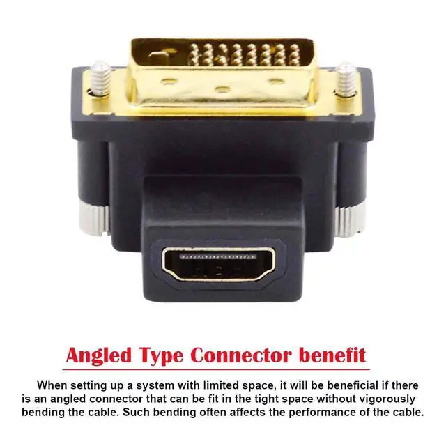 Alt view image 3 of 7 - Vszerda DVI Male to HDMI Female Adapter 90 Degree Down Angled 4K 1080P for Computer HDTV Graphics Card